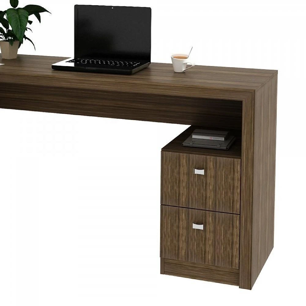 Kit 2 Peças com Mesa para Escritório em L e Estante Livreiro Conjunto Home Office 2 Peças 1 Mesa para Escritório em L com 1 Estante Espresso Móveis Nogal