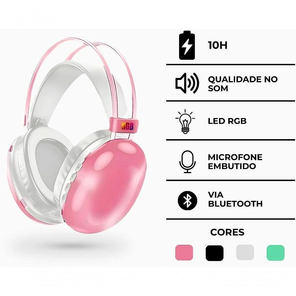 Fone De Ouvido Sem Fio Bluetooth V5.3 Com Led Rgb Headset Bluetooth Disco Pulse