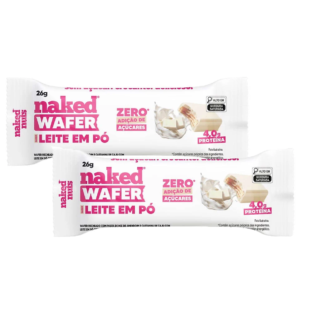 Kit 2 Wafer com Whey Protein Naked Bites Sabor Chocolate Zero Açúcar 26g
