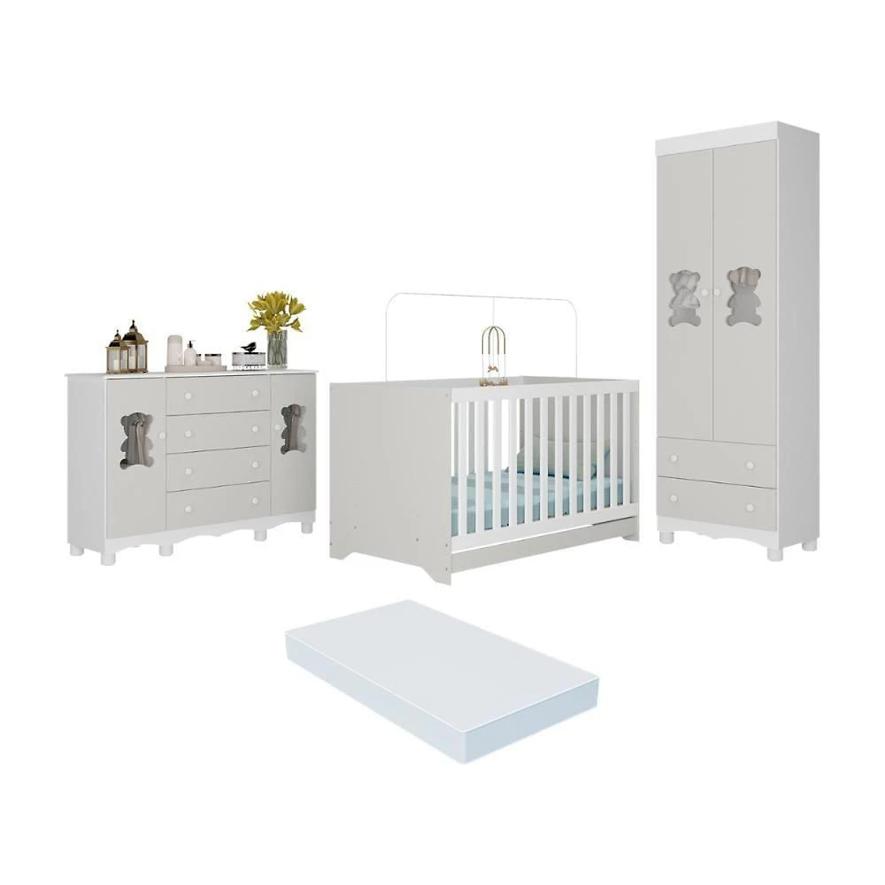 Quarto De Bebê Completo C-berço Americano 3 Em 1 Colchão Ternura Multimóveis MP4675 Branco-off White