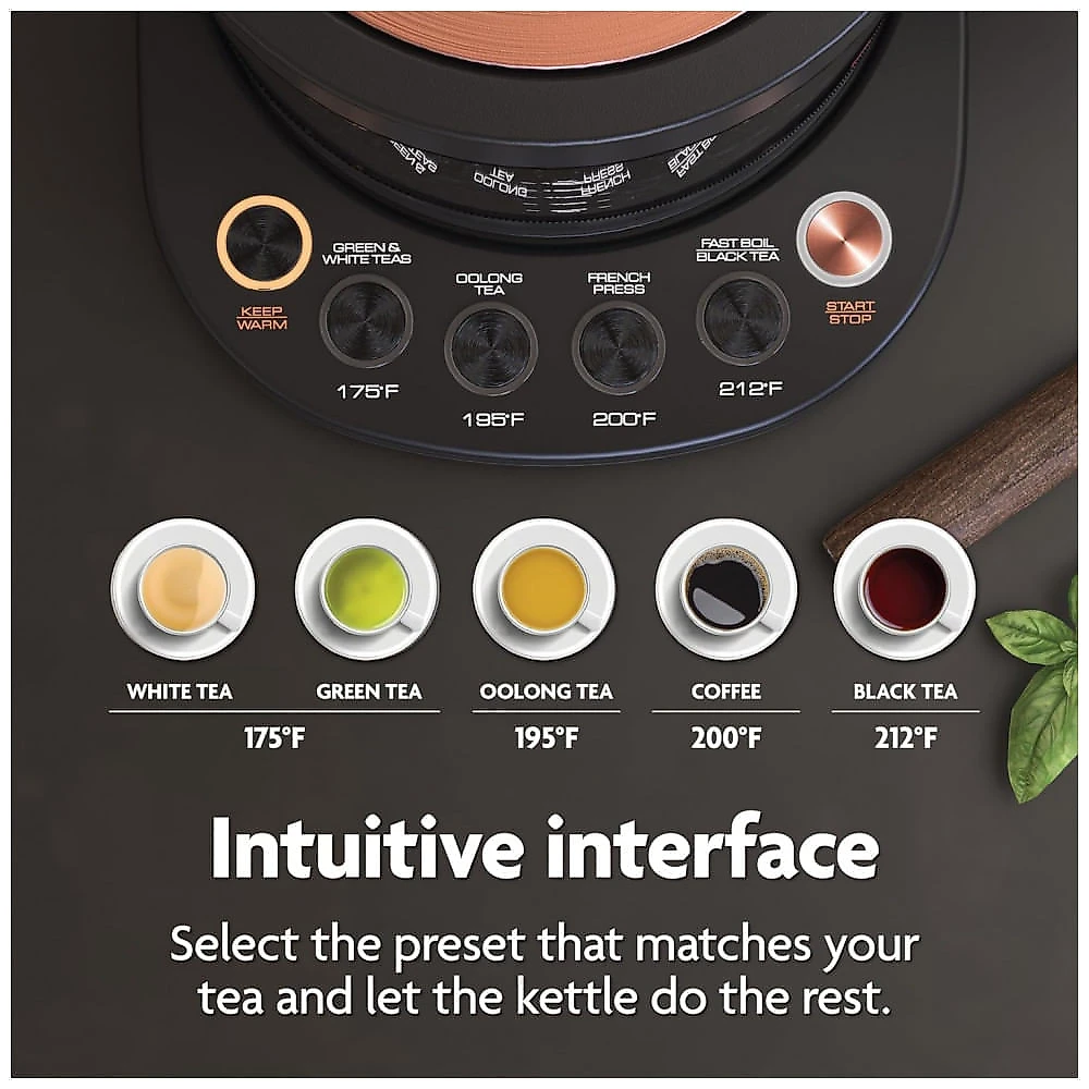 Chaleira elétrica de vidro com infusor Vianté Luxury Tea Set preta 1,5L com controle digital e função manter aquecido KET-100BK, 110V