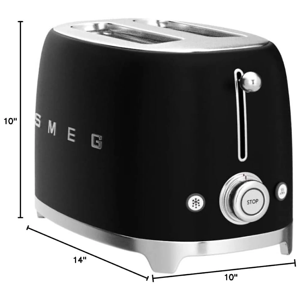 Torradeira SMEG 2 Fatias com 6 Configurações e Função de Descongelamento - Preta Fosca