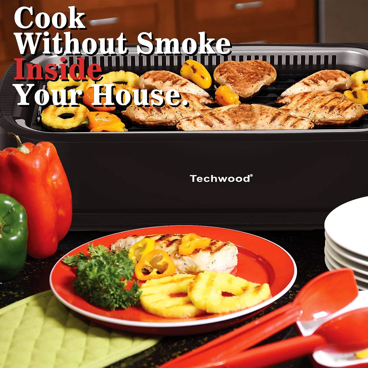 Techwood Churrasqueira Elétrica Portátil serve 5 Porções com Pai nel de Controle 110V1500W Preto