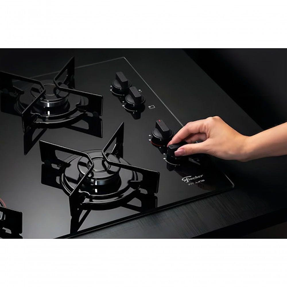 Fogão Cooktop Fischer 4 Queimadores Fit Line Gás Mesa Vidro 26342-57175 Preto Bivolt