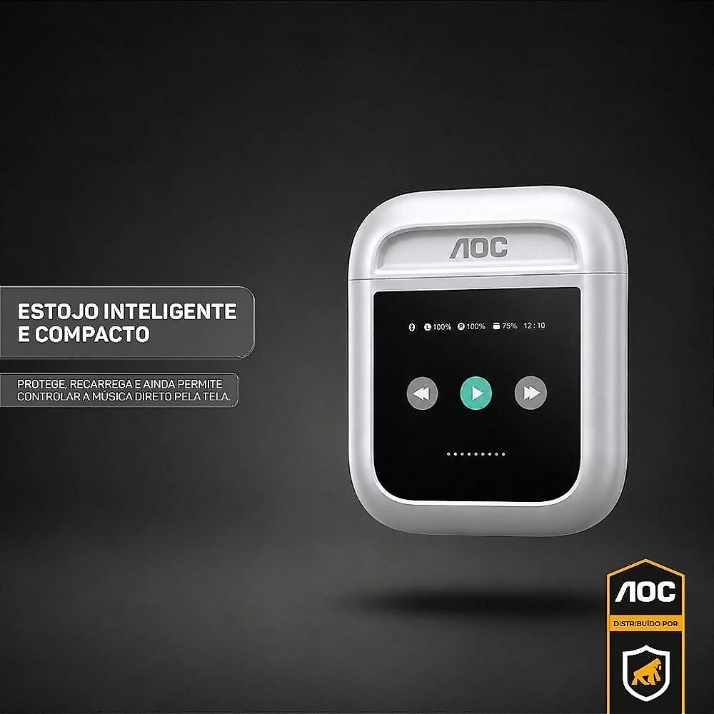 Fone Bluetooth com Visor Touch LED, Controle de Música, Bateria de Longa Duração e Estojo Inteligente – Branco - AOC