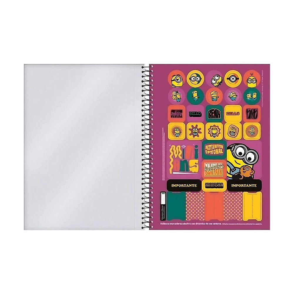 Caderno Espiral Capa Dura 10 Matérias Foroni Minions 160 Folhas Pautadas Formato 200X275MM