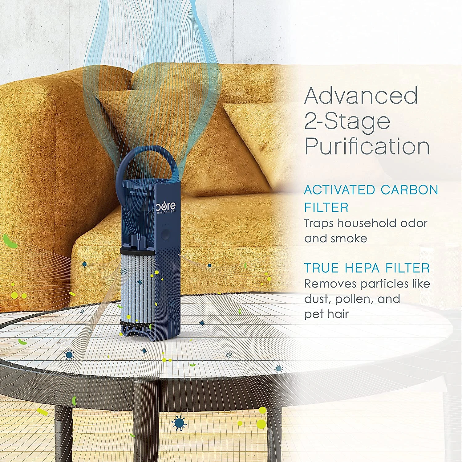 Pure Enrichment Purificador de Ar Automático Portátil com F iltro HEPA Área 5 m2 110V Azul