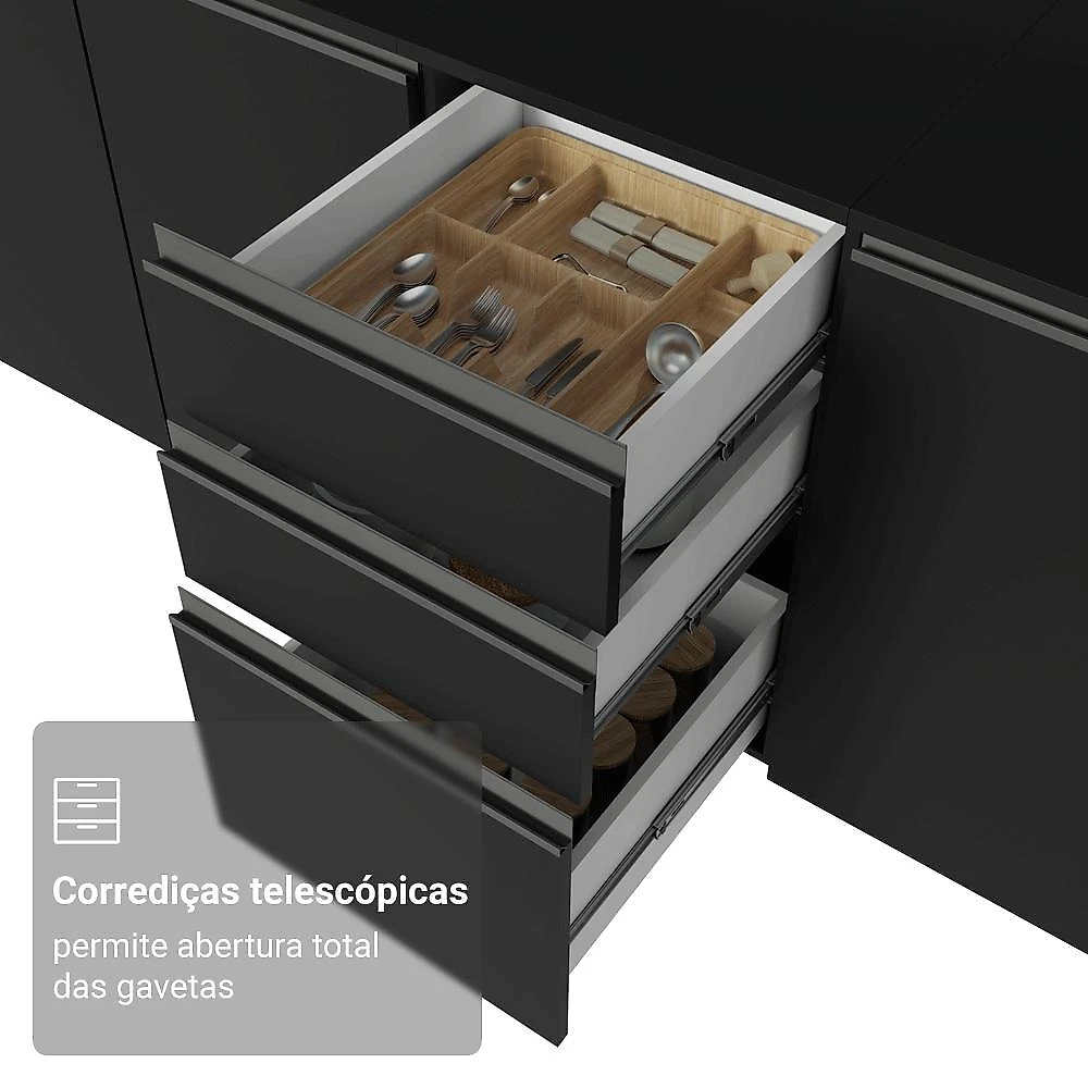 Armário de Cozinha Compacta 200 cm Preto Nice Madesa 13
