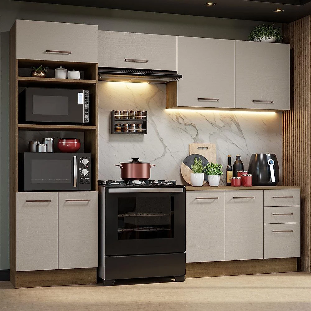 Armário de cozinha completa 270cm agata madesa 07 branco/crema