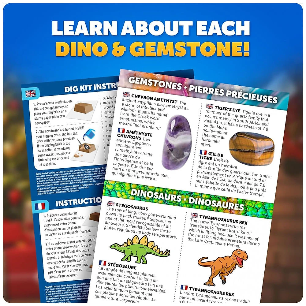 Blue Marble Science Surprise Christmas Ornament Kit para Crianças – 4 Ornamentos com Mini Kit de Escavação de Gemas e Dinossauros