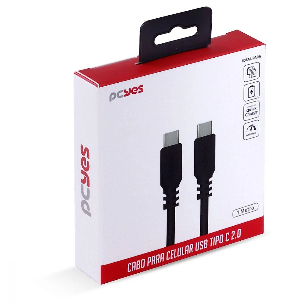 Cabo Para Celular Smartphone Usb Tipo C 2.0 Para Usb Tipo C / Type C 2.0 1 Metro Preto - Pucp-01