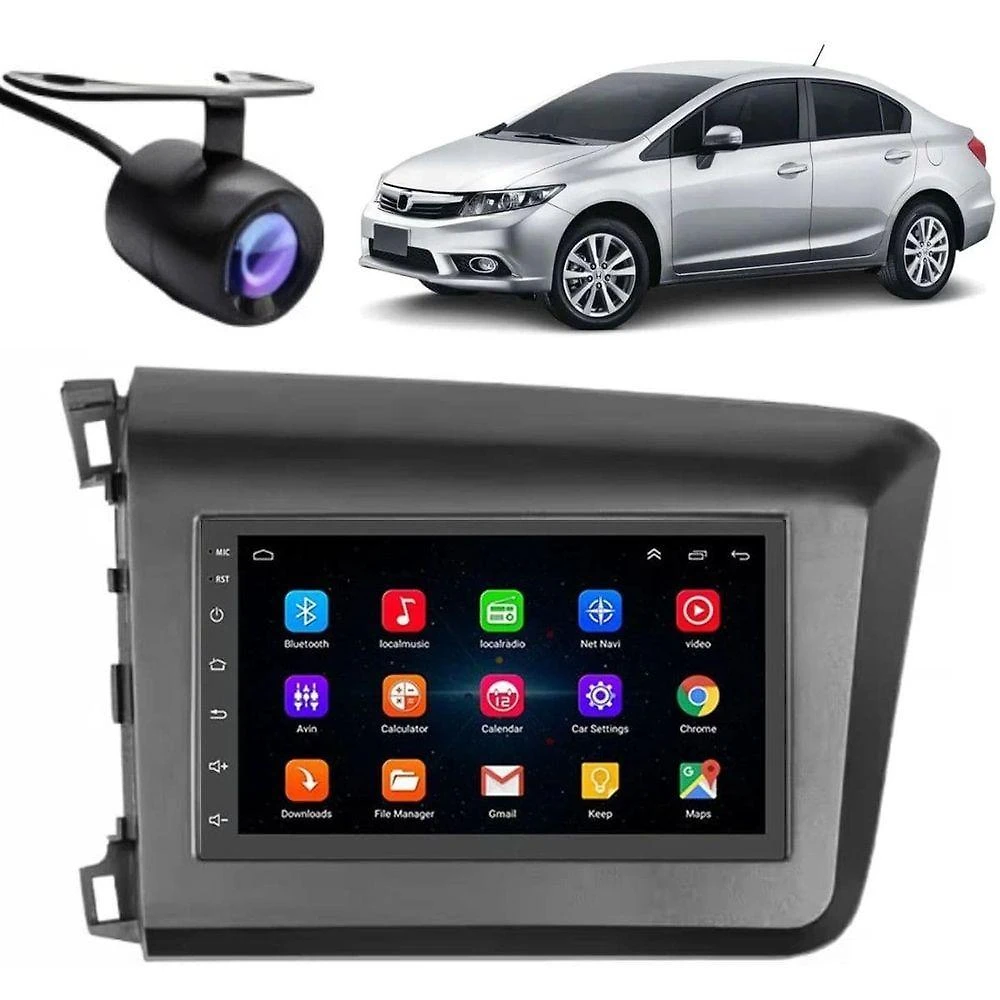 Central Multimídia Automotiva Android Auto Civic Moldura + Câm Grafite 7 Bluetooth Wi-Fi GPS