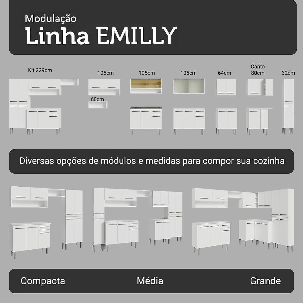 Armário De Cozinha Completa 293cm Branco Emilly Madesa 011
