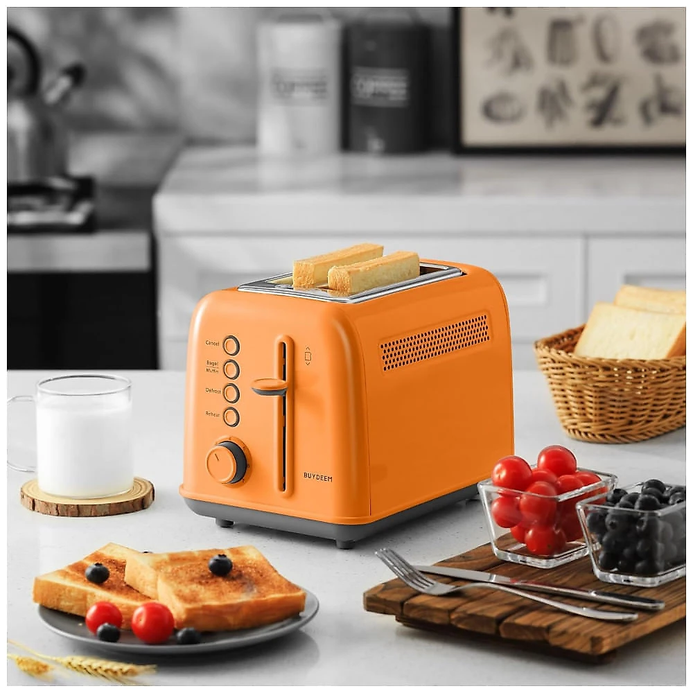 Torradeira BUYDEEM DT620 Laranja 2 Fatias com Fendas Largas, Função Bagel e Muffin, Bandeja de Migalhas Removível e 7 Níveis de Tostagem, 110V