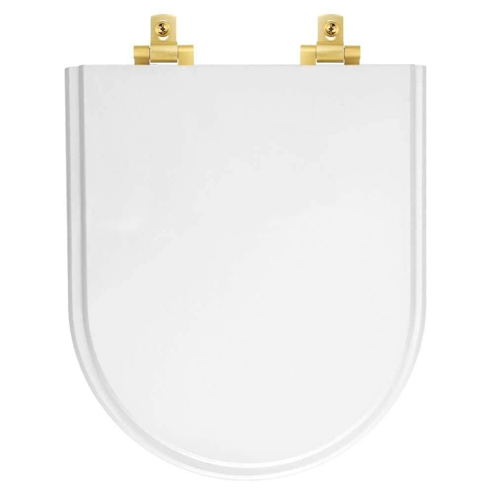 Tampa De Vaso Laqueado Com Fechamento Lento Duna Branco Para Louça Deca Com Ferragem Dourada