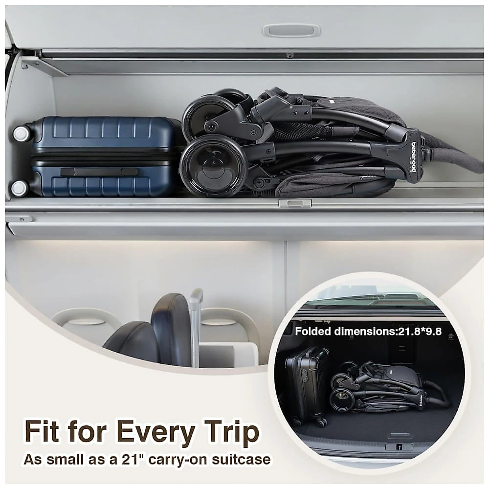 Carrinho de Bebê Beberoad R2 Preto Ultra Compacto para Viagem Dobrável com Uma Mão até 20,4 kg