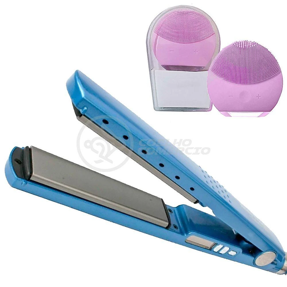 Kit 1 Prancha Nanotitanium + 1 Esponja Facial Rosa Bebê Nº4