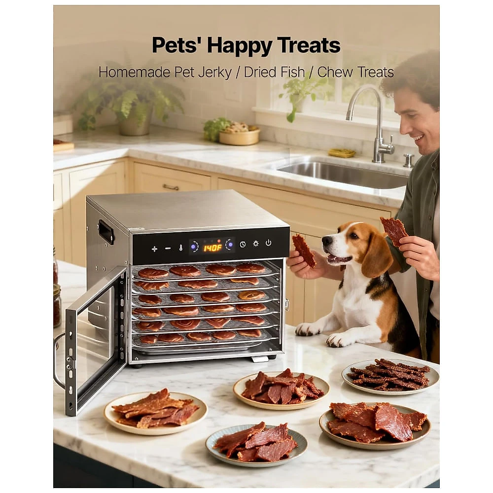 Desidratador de Alimentos VEVOR H6-C001 Prata 6 Bandejas Aço Inox 400W Timer 24h 240V