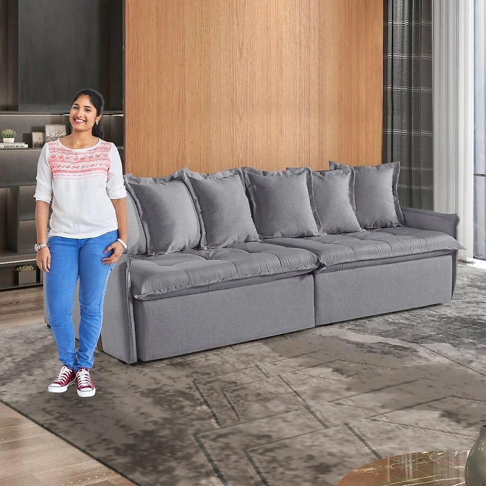 Sofá Retrátil e Reclinável Modulado 214cm Pés em Madeira Maciça Portugal Sofá Retrátil e Reclinável 214cm M161 Linho/Cinza