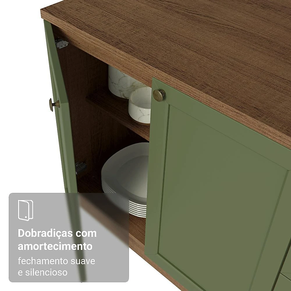 Kit com 2 balcões de cozinha 3 gavetas 4 portas (sem tampo e pia) rustic/verde vik madesa 01