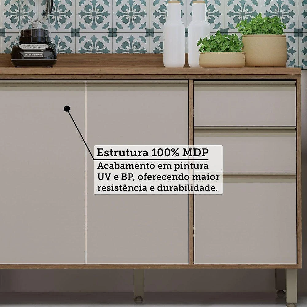 Cozinha Completa 5 Pçs Espaço Micro-ondas E Tampo 270cm Lari Vanilla-connect
