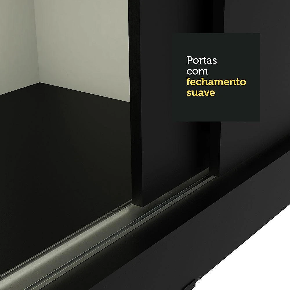 Guarda-roupa solteiro madesa tokio 2 portas de correr de espelho 2 gavetas preto
