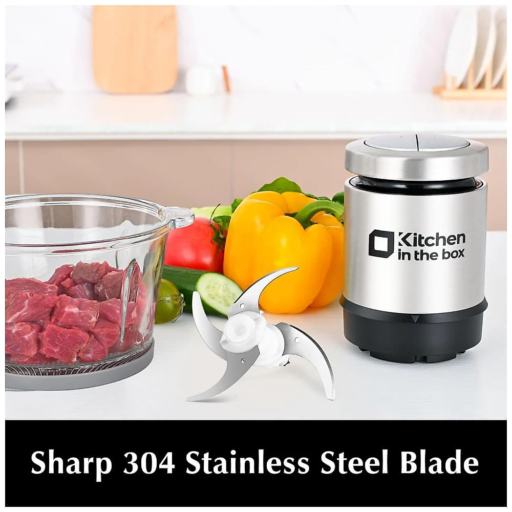 Processador de Alimentos Mini Kitchen in the box 1L Tigela de Vidro 400W 2 Velocidades Picador de Carnes e Legumes 110V