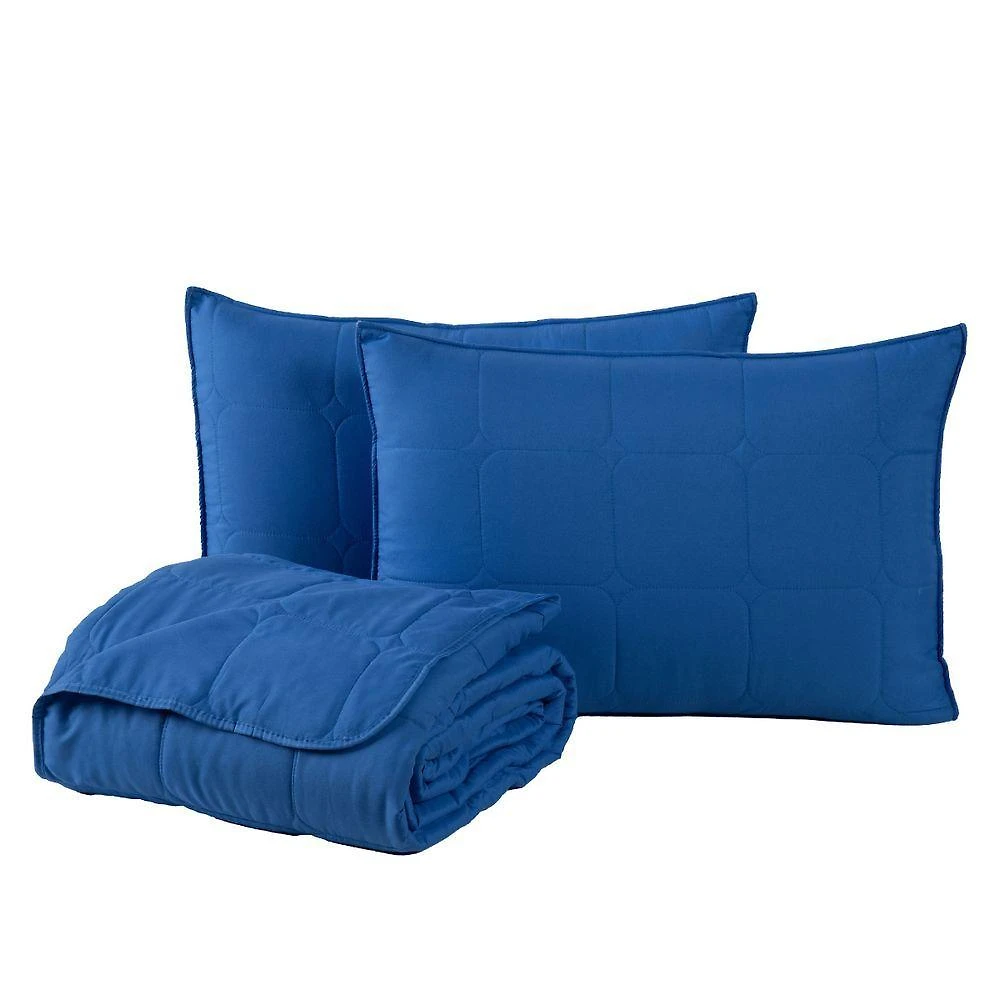 Kit Cobre Leito Colcha Speciale Casal Matelado Toque Acetinado 400 Fios 3 Peças Azul Royal - 100% Poliéster