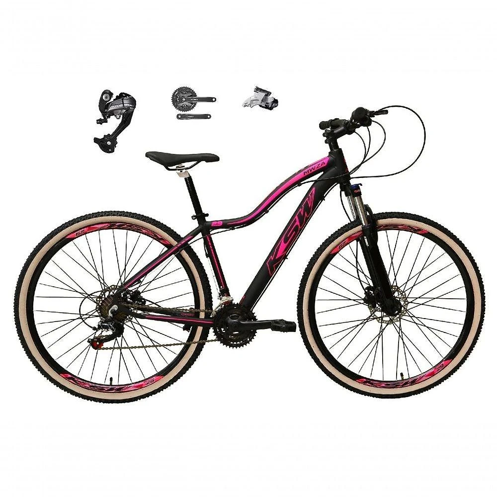 Bicicleta Aro 29 Ksw Mwza Feminina Câmbios Shimano Altus 27v Freio Hidráulico K7 Garfo C-trava preto-rosa Tam: 15