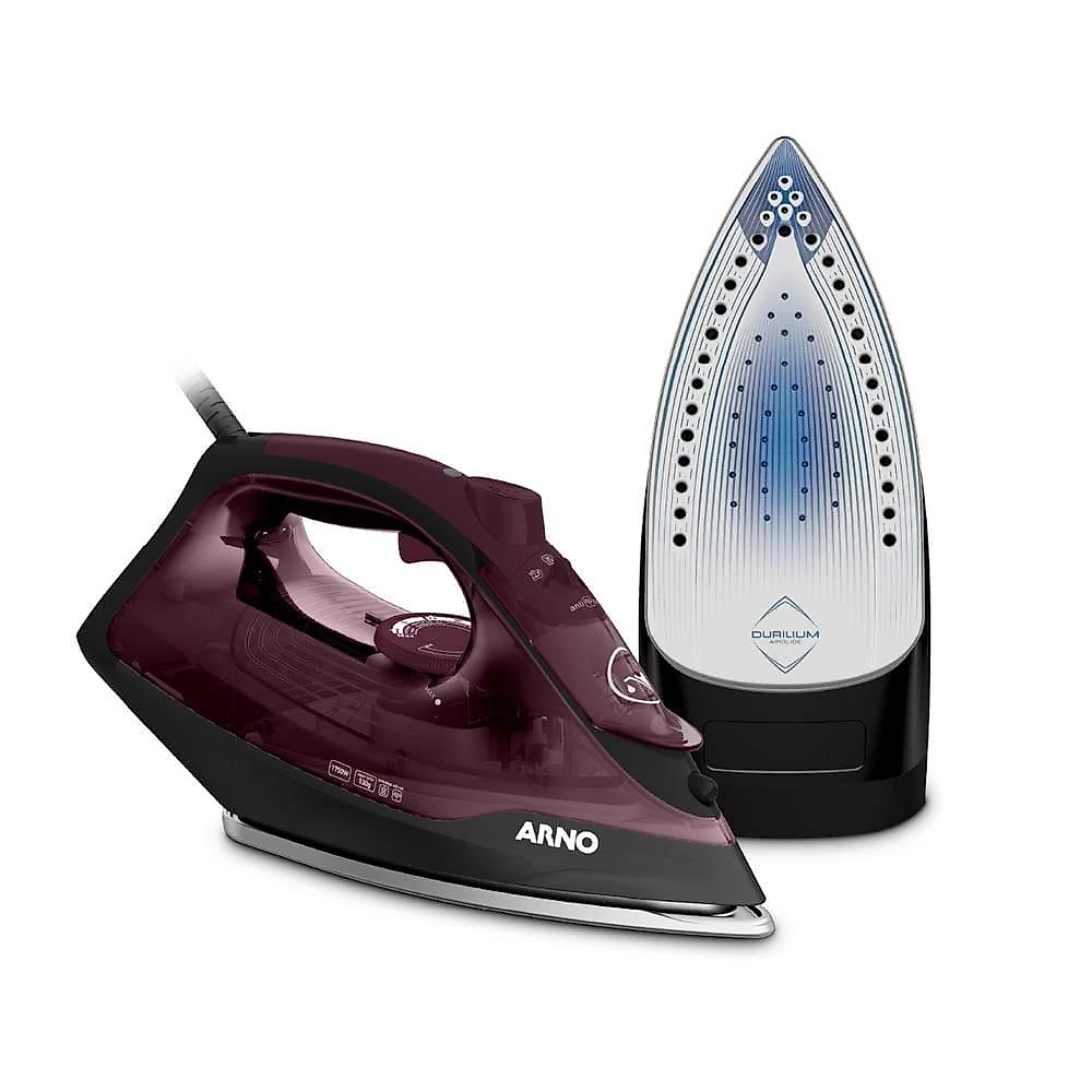 Ferro de passar a vapor arno ultragliss com spray e base durilium airglide - vinho 220
