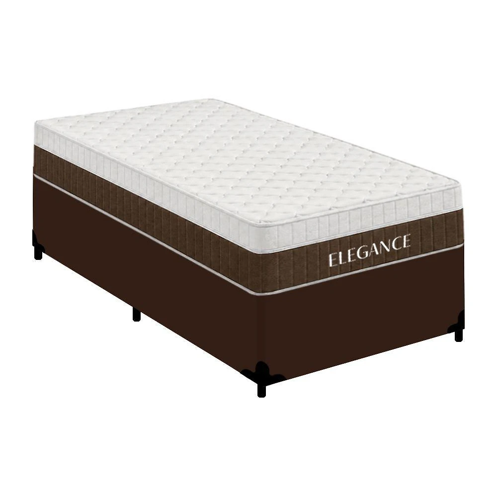 Cama Box com Colchão Solteiro Elegance Pillow Top Molas Ensacadas Tecido Marrom Royal