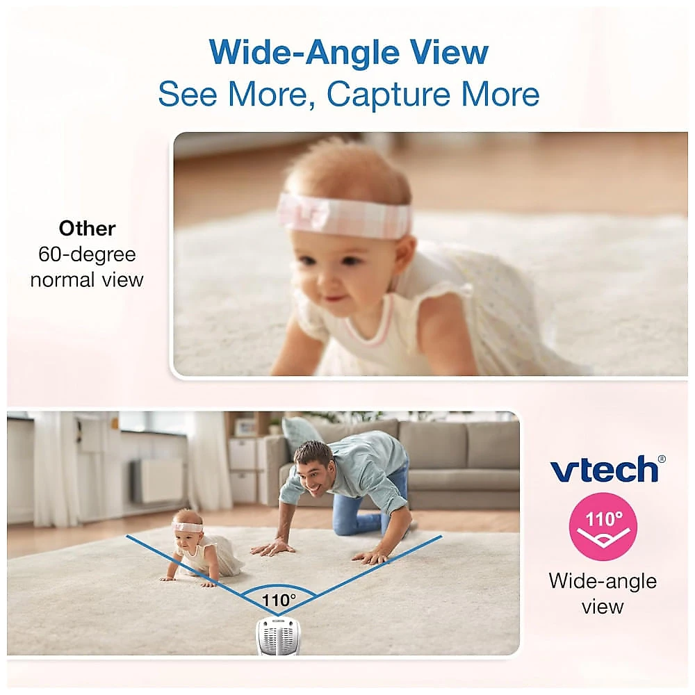 Babá Eletrônica Inteligente VTech com 2 Câmeras WiFi, Tela IPS HD de 12 cm, Visão Noturna, Sons Relaxantes e Aplicativo Gratuito - VM9012HD