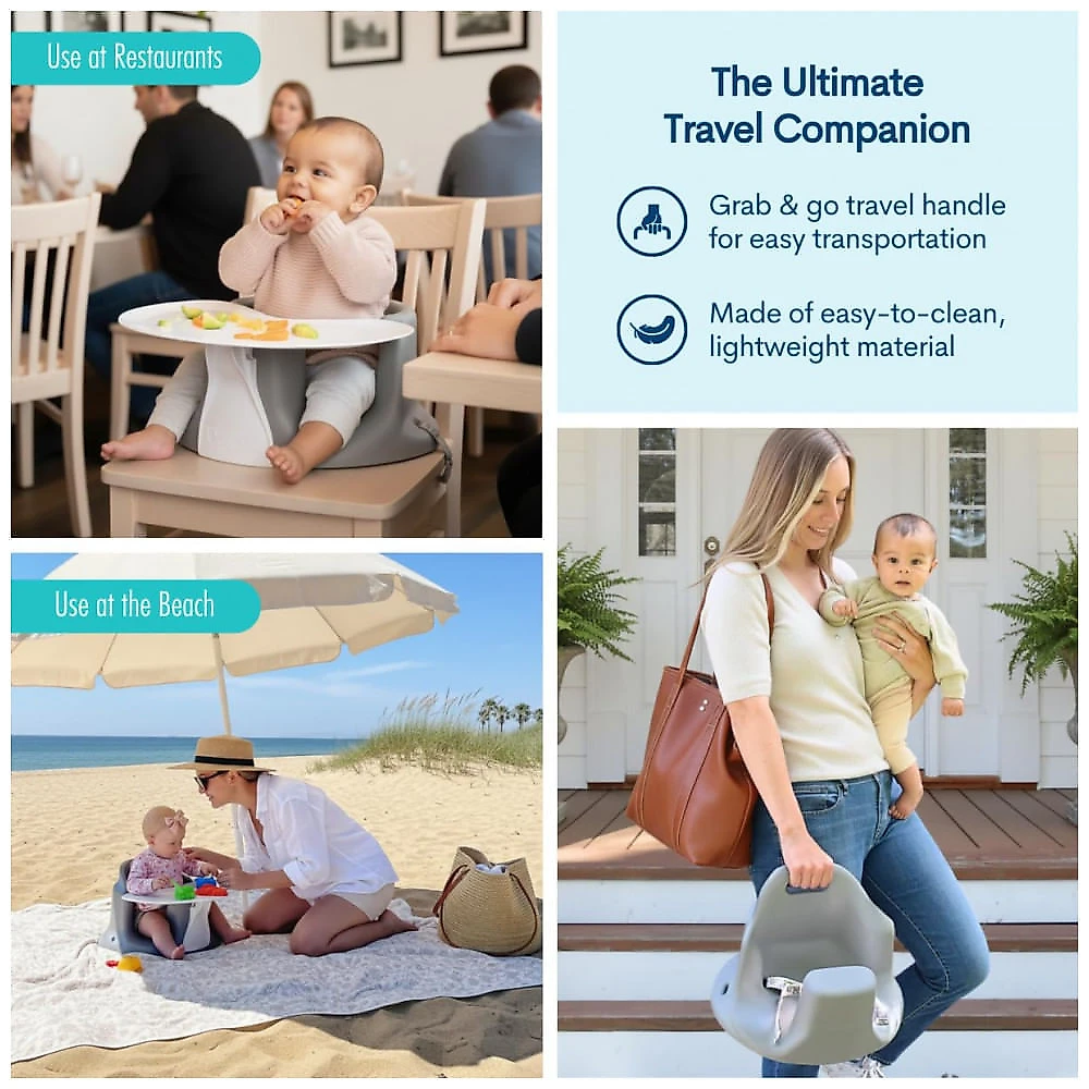 Assento Elevador Upseat Ergonômico Cinza com Bandeja para Bebês 4 a 24 Meses