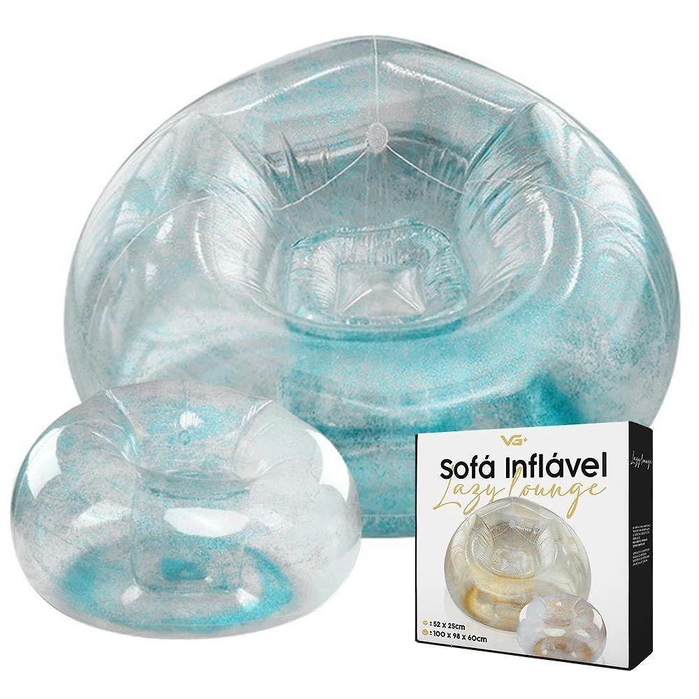 Poltrona Inflável Lazy Lounge Glitter Com Puff Vg Plus Azul