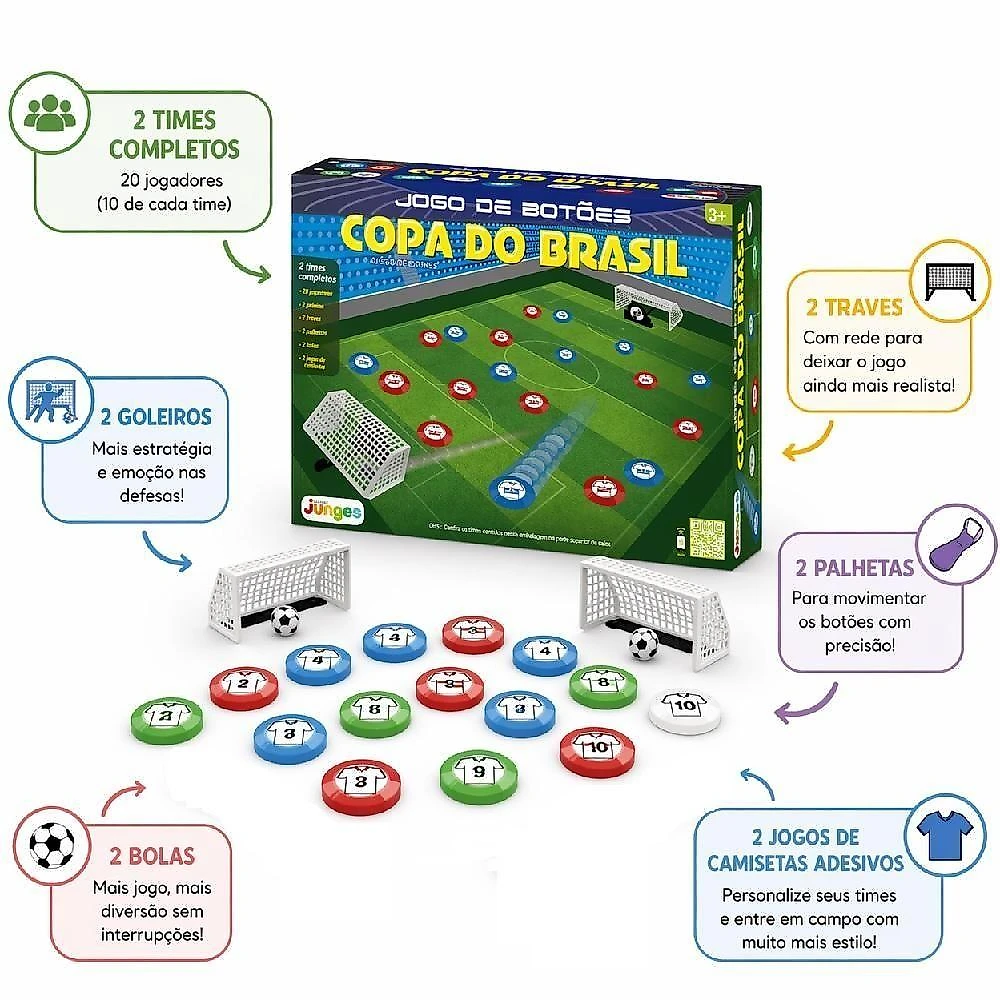 Jogo de Botão Futebol de Mesa 2 Times Completos com Goleiras Bolas Palhetas Branco Yeet