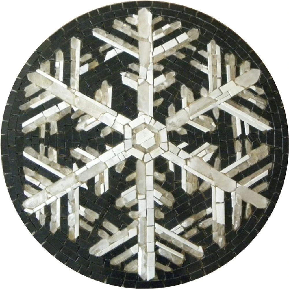 Mandala Simbólica em Granito Preto São Gabriel Mármore Branco Espírito Santos e Cristal de Gelo
