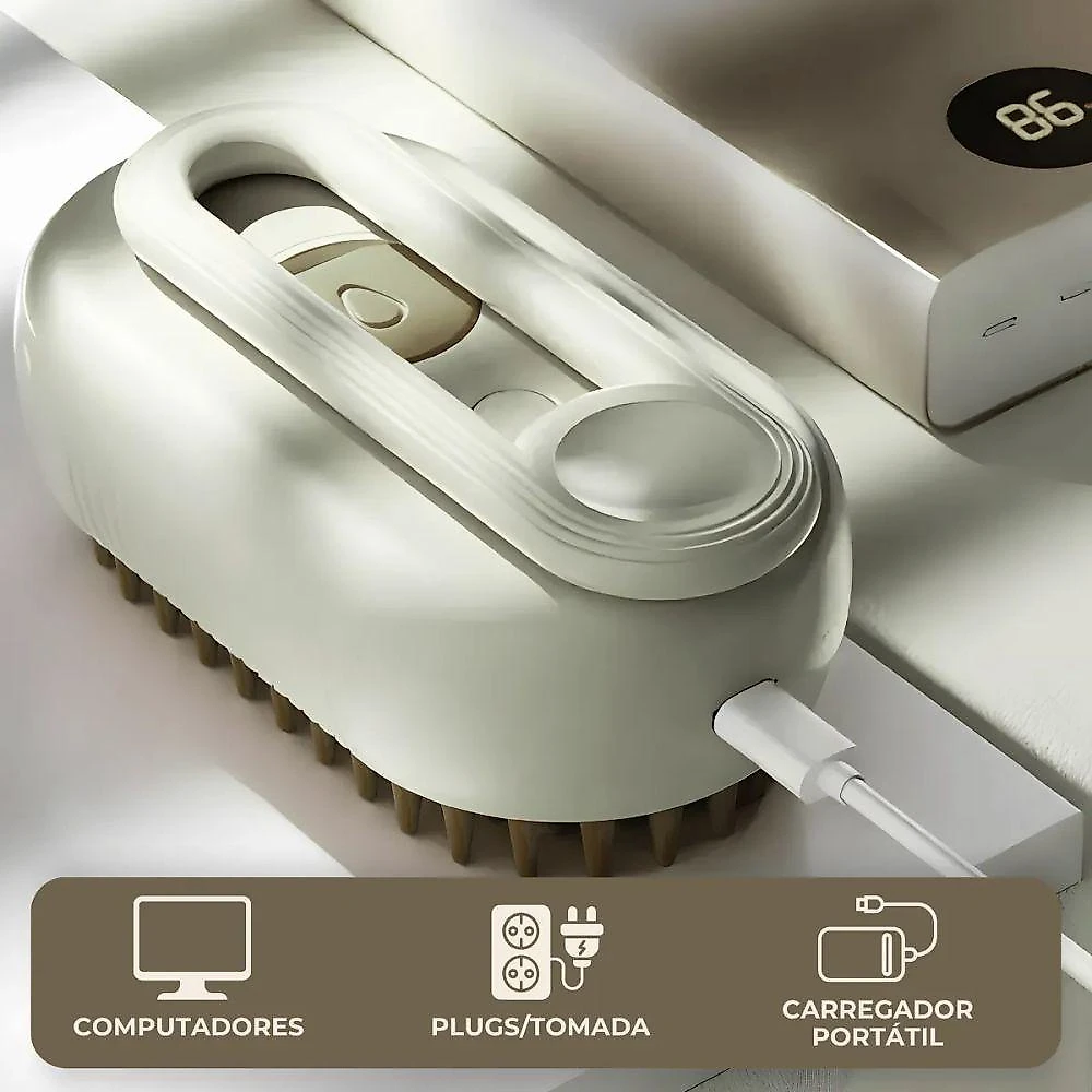 Escova a Vapor para Pets Utimix 3 em 1 Cães e Gatos Massageadora ABS Recarregável