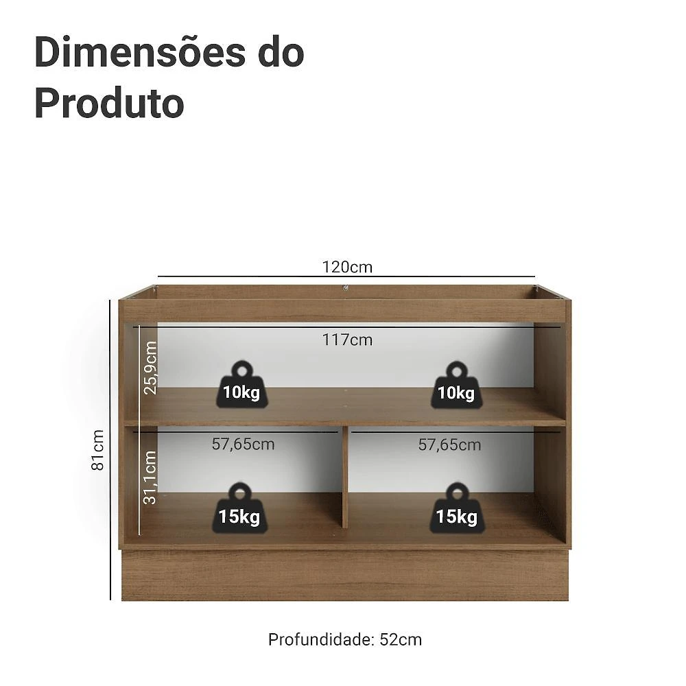 Balcão gabinete de pia 120 cm (sem tampo) rustic/azul vik madesa