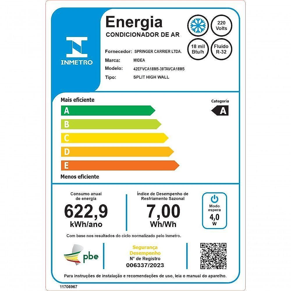 Ar condicionado split inverter midea ai airvolution 18000 btus frio 220v 38tavca18m5