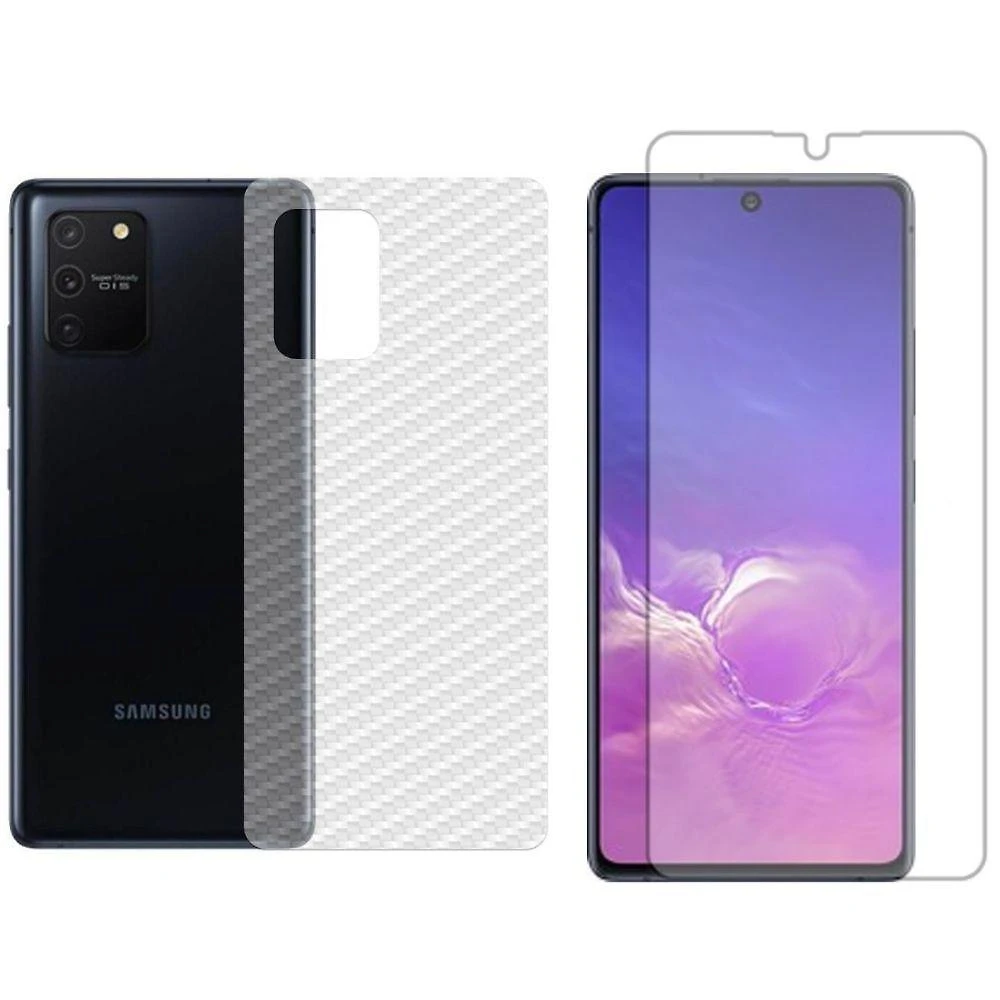 Película Hidrogel + Adesivo Fibra De Carbono Para Samsung Galaxy S10 Lite - Transparente