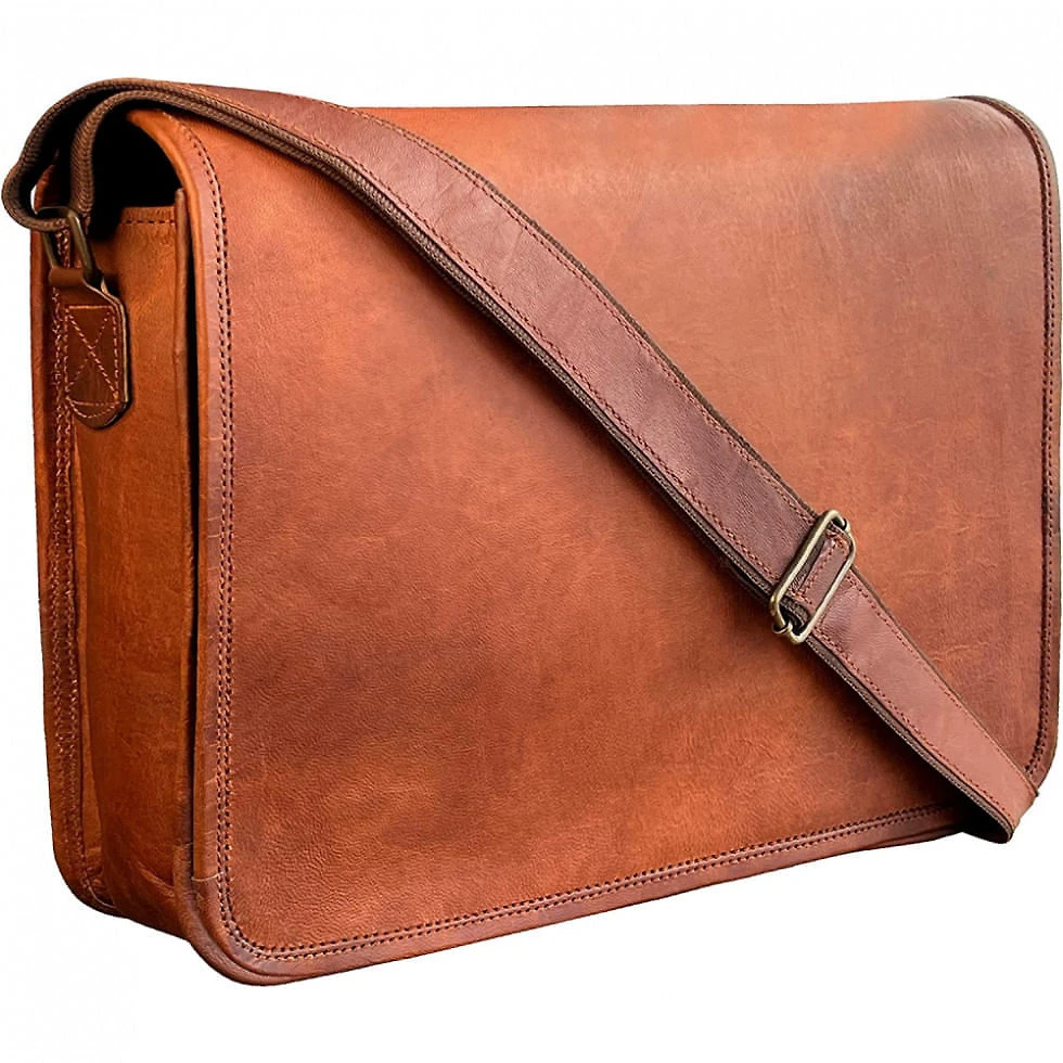 Bolsa Maleta Rustic Town de Couro Sintético Masculina para Laptop , Marrom Claro