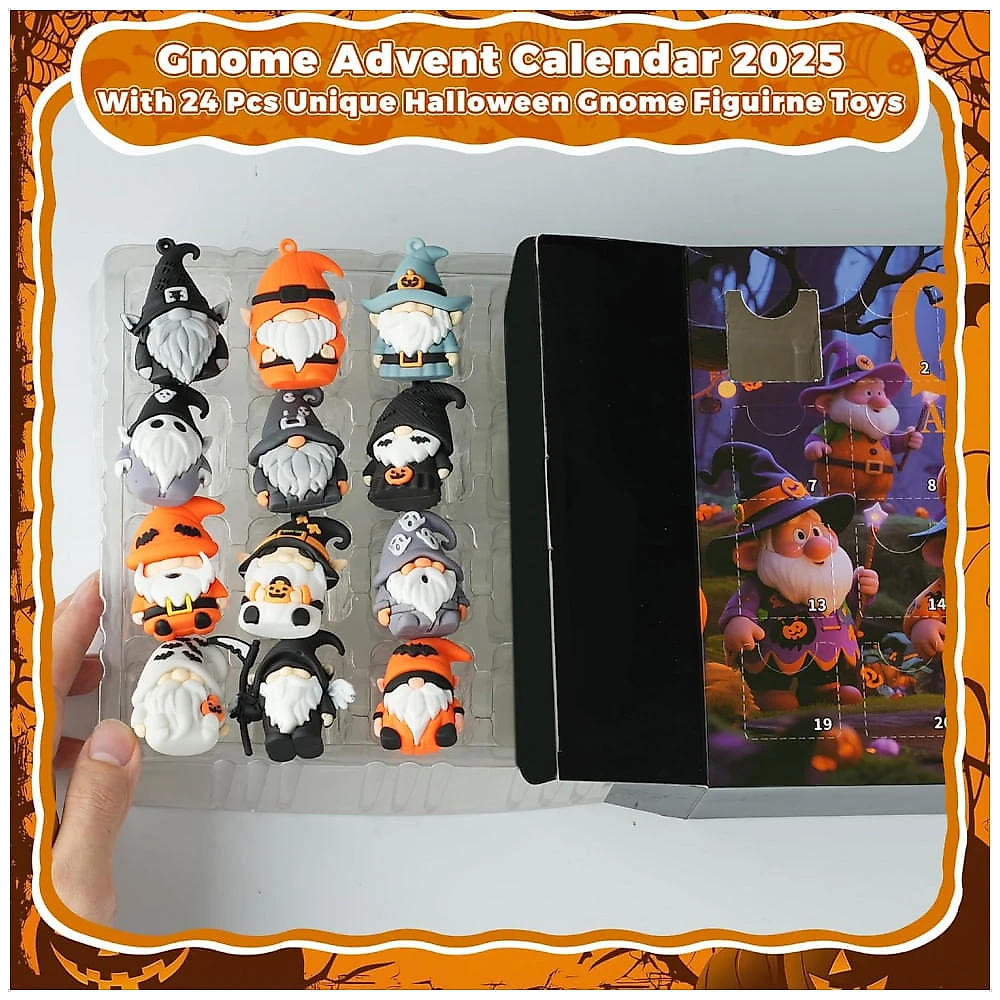 Calendário do Advento de Gnomos 2025, Calendário de Contagem Regressiva para o Halloween, com 24 Figuras Colecionáveis de Gnomos, OFRYH