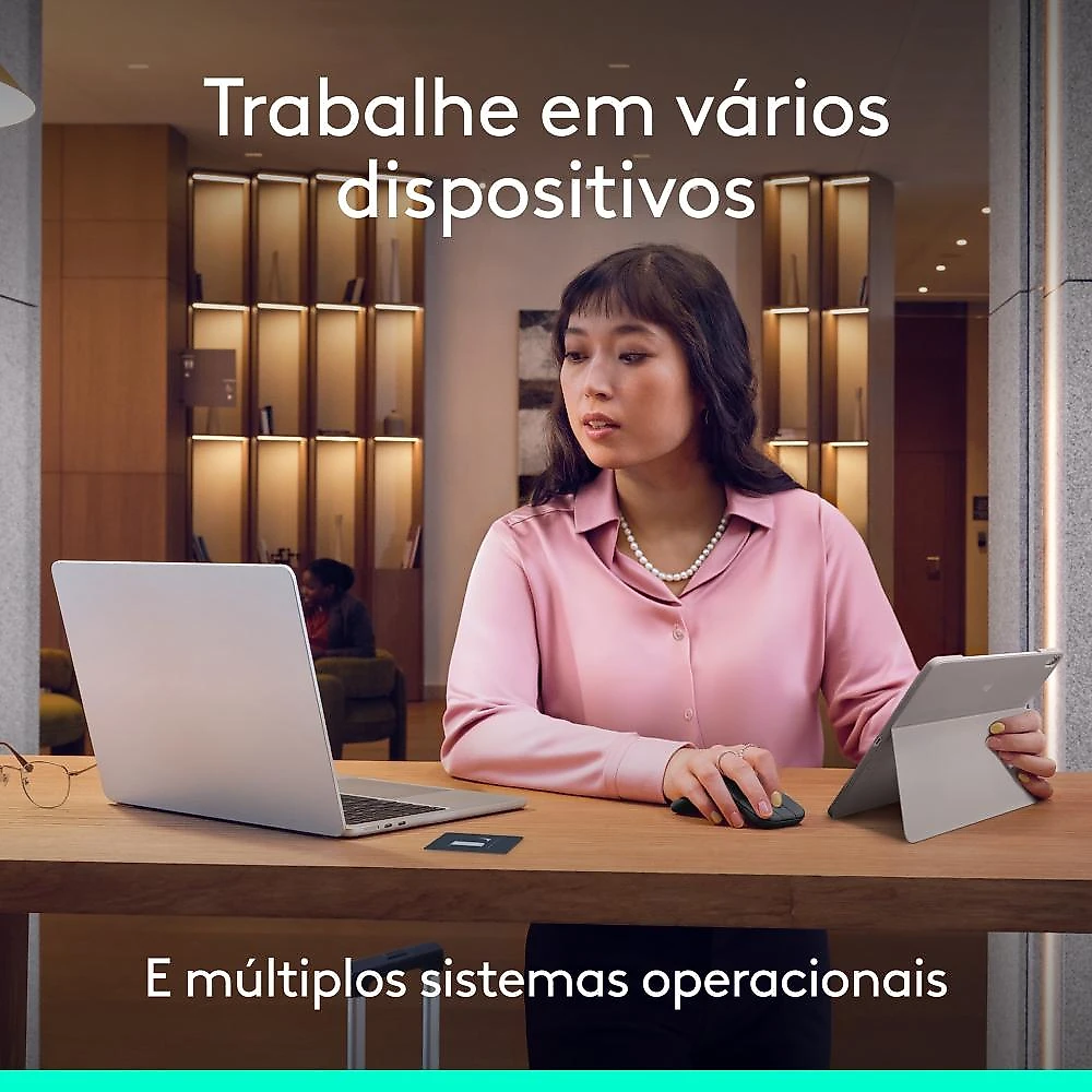 Mouse Sem Fio Logitech Mobi Fold, portátil, dobrável e slim, touch scroll, cliques discretos, 4K DPI, Bluetooth