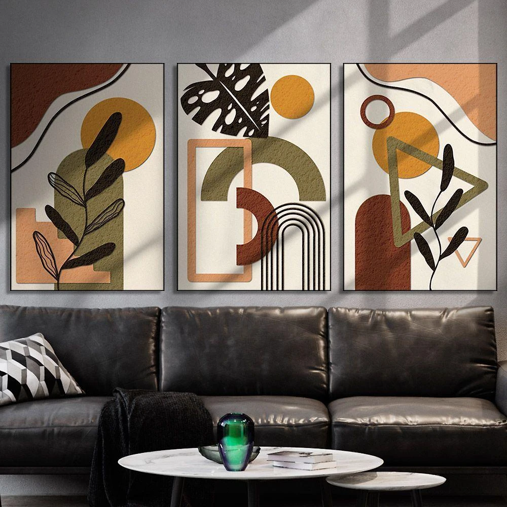 Quadro Decorativo Folhas Formas e Cores Retangular 40x60CM em MDF com Moldura Preta Soleil Home