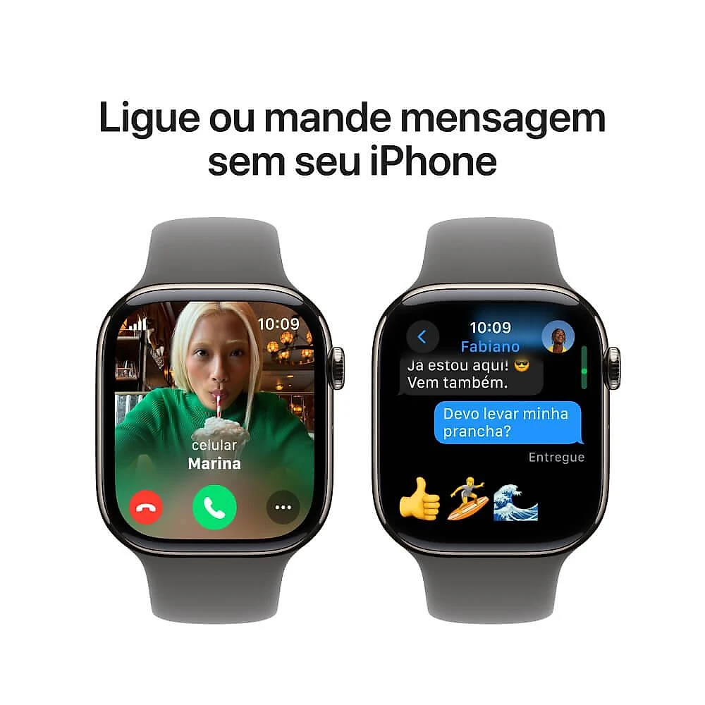 Apple Watch Series 10 GPS + Cellular • Caixa natural de titânio – 46 mm • Pulseira esportiva cinza-pedra – P/M