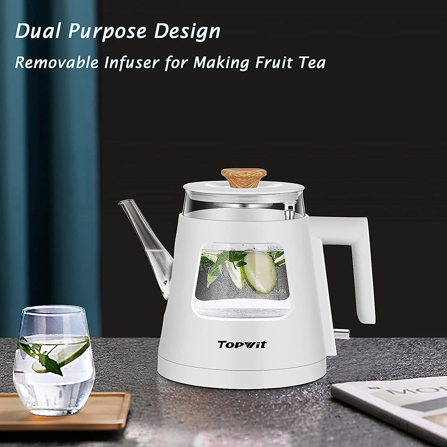 Topwit T618 Chaleira Elétrica 1L com Desligamento Automático A ço Inoxidável 110V Branca