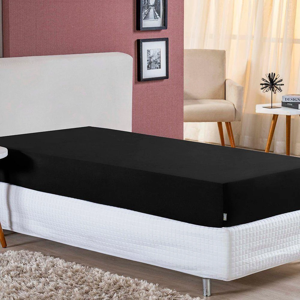 Lençol Com Elástico Solteirão Nobre 1 Peça 30cm De Altura Malha 100% Algodão - Preto