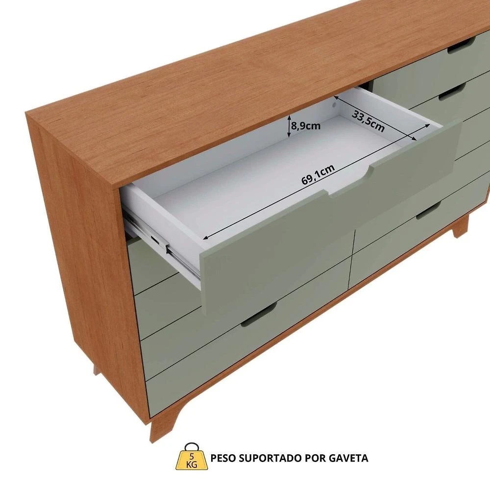 Cômoda para Quarto Infantil 10 Gavetas 100% Mdf Alice Verti/ Castanho