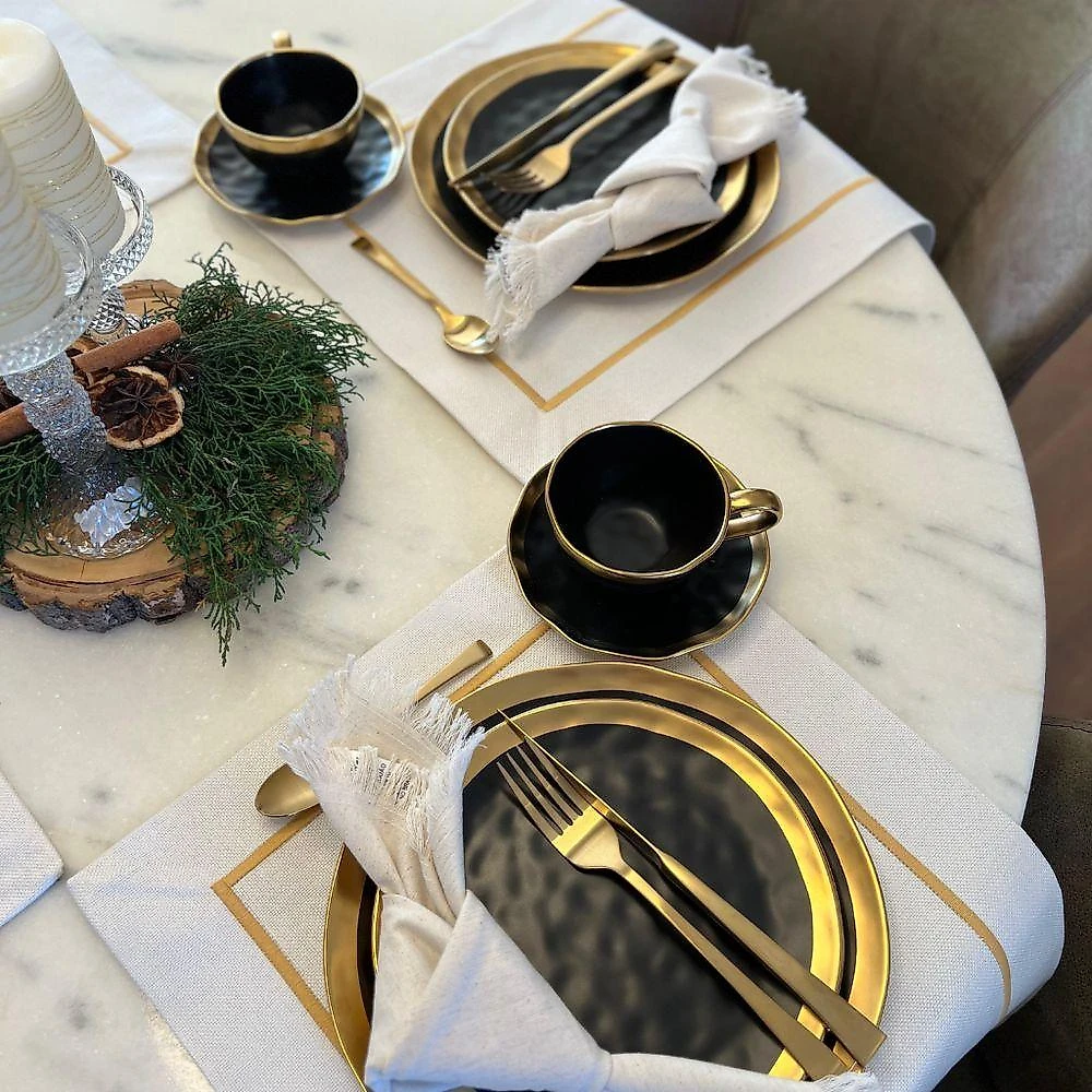 Xícara Para Chá Com Pires Em Porcelana Dubai 200ml Wolff Preto E Dourado