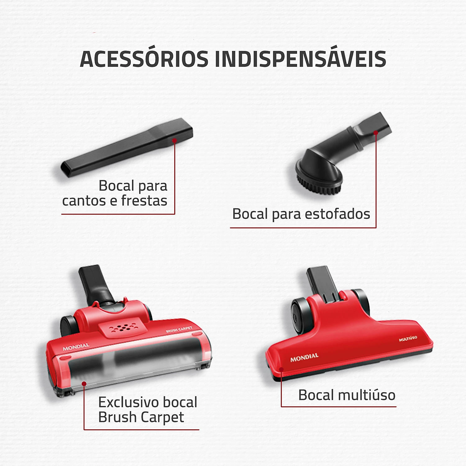Aspirador de Pó Mondial Brush Carpet 1200 AP-25 ASPIRADOR PO-127V-VERMELHO
